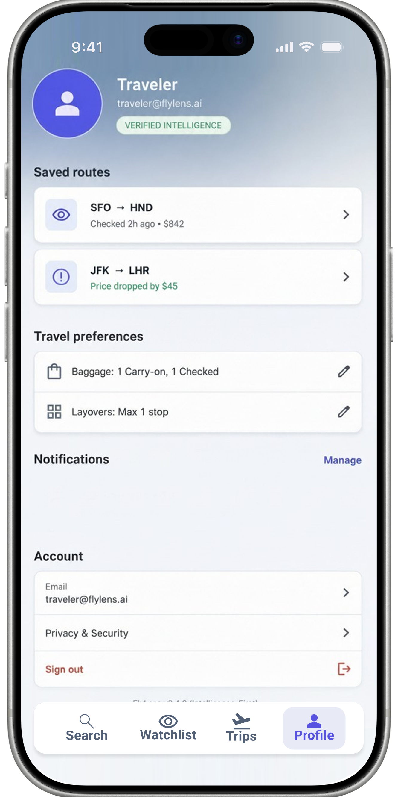Profile screen